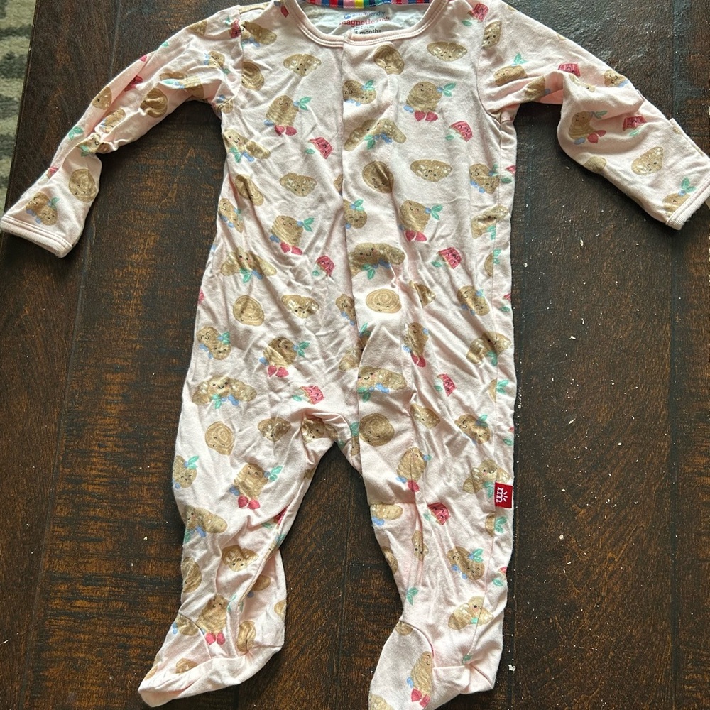 Magnetic Me Pink Footed One-Piece with Baked Goods Print